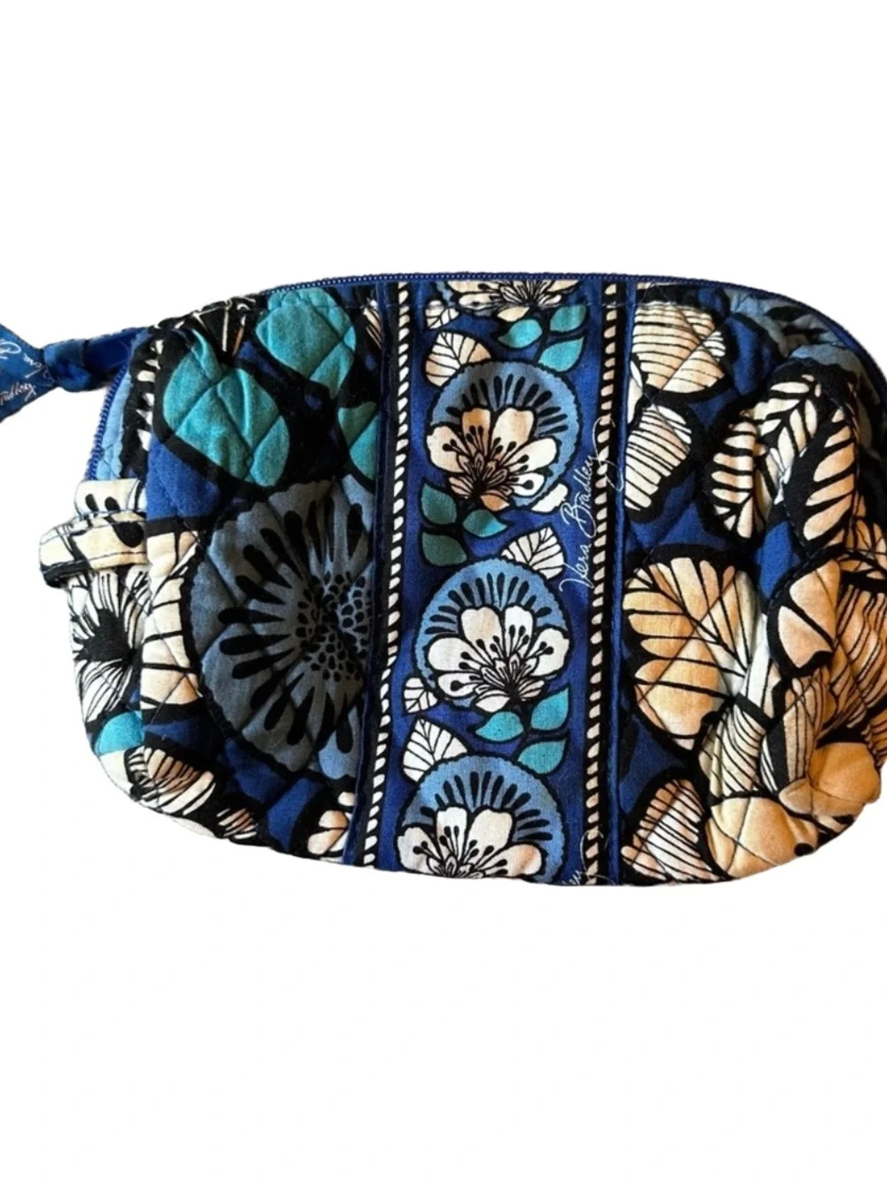 Vera Bradley Signature Print Blue Bayou Makeup Floral Quilted Cosmetic Pouch Bag